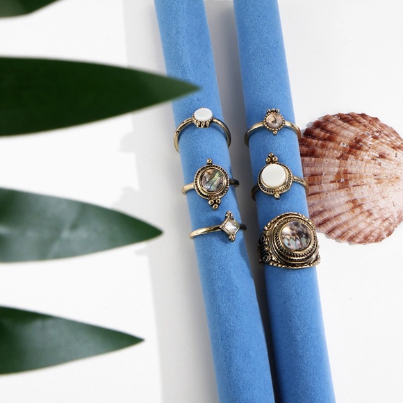 6 Boho Antique Gold Stackable Ring Set - Picture 7 of 7